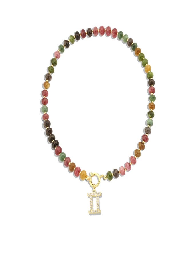 tanguan Beaded Necklaces for Women,Colorful Beaded Gemstone Choker 18K Gold Zodiac Pendant Necklace Natural Stone Surfer Beach Handmade Jewelry Gift (Gemini) - Image 1